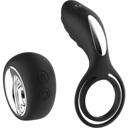 Men Penis Lock Ring Vibrating Cock Stretchy Double Ring Chastity Clitoral Stimulation Silicone Penis Rings Sex Toys Adult Couple