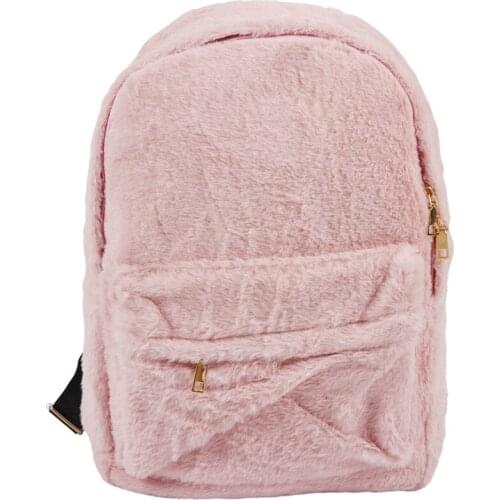 FGGS-Women Soft Faux Fur Plush Backpack Shoulder Bag Fluffy School Bag with Heart Pendant (Pink)