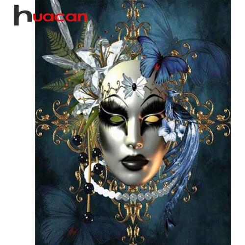 Huacan Full Square/Round Diamond Painting Mosaic Portrait 5D DIY Diamond Embroidery Art Kits Woman Mask Decorations Home