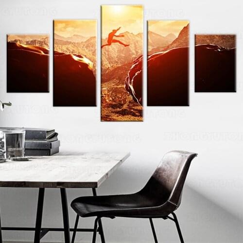 Canvas Pictures Home Decor HD Prints Sunset Parkour Poster 5 Pieces Extreme Sports Across Mountains Paintings Wall Art Framework