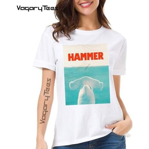 Summer Women T-Shirts Hammer head Shark Print T-Shirt Funny Gril Casual Tops Hipster Tees Fashion Hammer Shark t-shirt