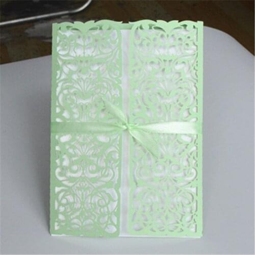 Hot wholesale paper wedding crafts laser cutting filigree invitations card green