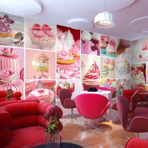 Sweet and cute cartoon cake wallpaper background dessert bakery cafe kitchen large mural Custom Size