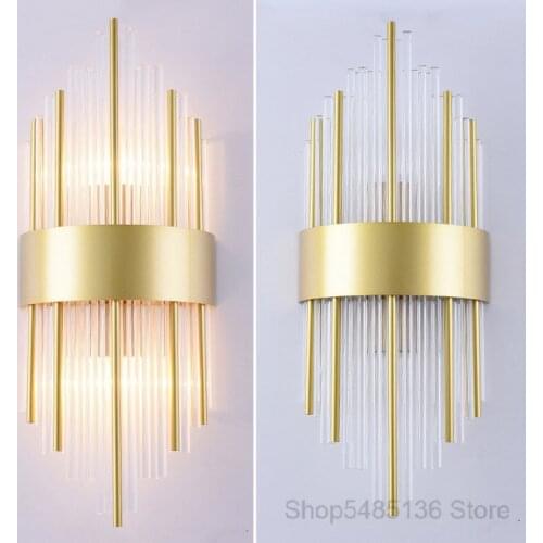 Nordic Crystal Wall Lamp Modern Gold Metal Glass Tube Sconce Wall Lights for Home Art Decor Bedroom Living Room Light Fixtures