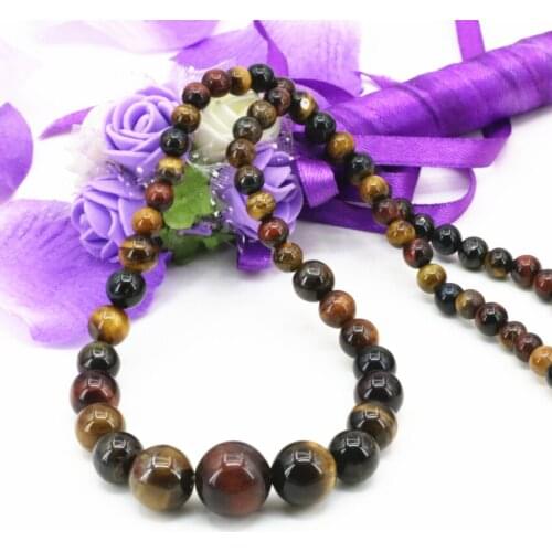 Natural tiger eye stone 6-14mm multicolor round beads rope collars necklace women chain tower choker jewelry 18inch B3194