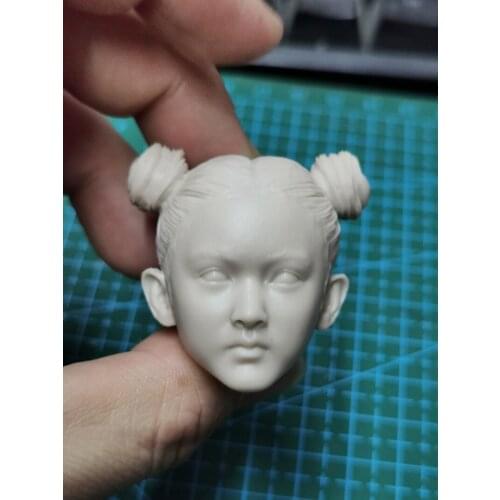 1/6 Scale Young Girl Unpainted Head Model With Double Buns for 12''Figure Body Accessories DIY