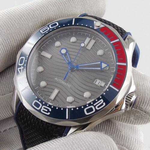 New Arrival 41mm Mechanical Men Watch Sapphire Glass Date 21 Jewel MIYOTA 8215 Rubber Band Rotating Bezel