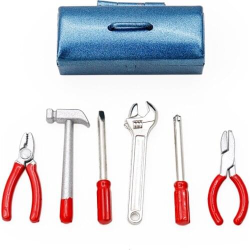 Odoria 1:12 Miniature Metal Blue Tool Box with 6pcs Tools Set Room Home Garden Dollhouse Accessories Doll House Decoration