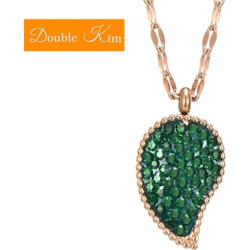 Green Yellow Mango Micro Zircon Pendant Necklace Titanium Stainless Steel Rose Gold Chain Necklaces Trendy Women Jewelry Gift