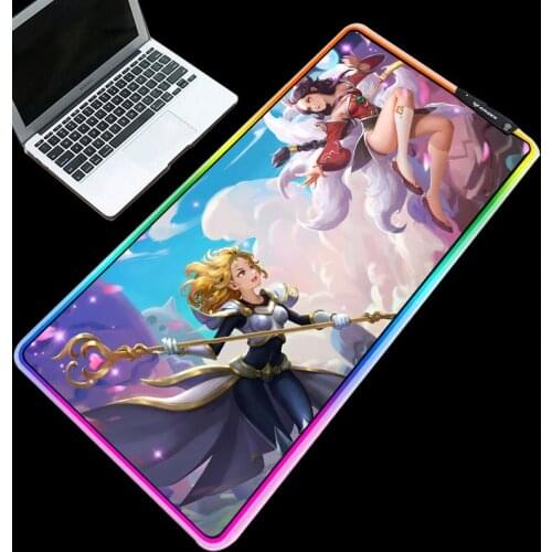 RGB Glowing Mouse Pads LOL Hero Lux and Ahr HD Pattern Desk Pads Durable High-end Computer Notebook Table Pad for Player