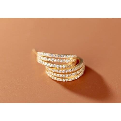 REAL. 925 Sterling Silver Jewelry Mini CZ Set 4A+ Half Circle Three-Rows Hollow Line Stud Climber Ear Earrings C-G9187