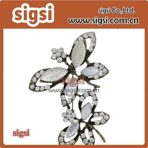 Retro double butterfly shape rhinestone brooch for gift