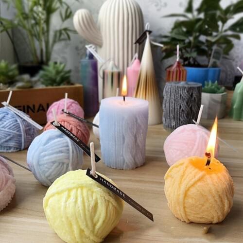 Christmas Candle Mould Knitting Wool Cylinder Silicone Candle Mold DIY Gypsum Plaster Mold Knitting Wool Ball Soap Silicon Molds