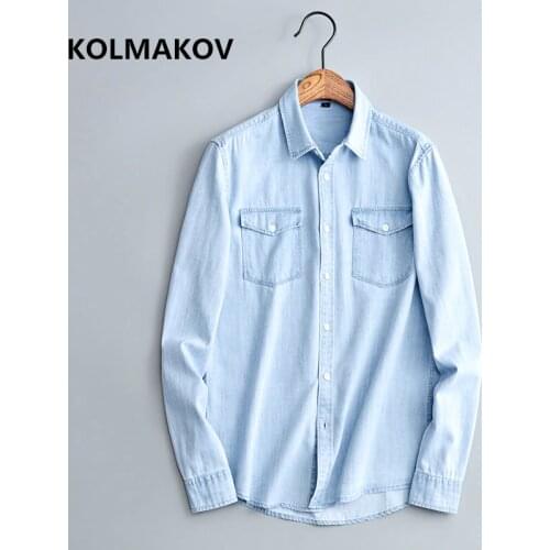 2019 Shirts Men Spring New High Quality Slim Fit Men Long Sleeved Shirt Fashion Classic Shirts Mens Business Denim Shirts Male