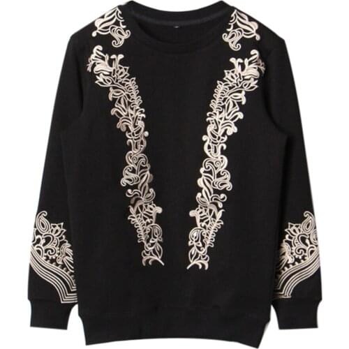 New Original British retro embroidered mens thickened and plush embroidered round neck Hoodies