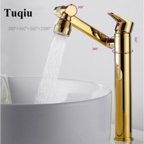 Vidric Bathroom Basin Faucet Chrome Brass Basin Mixer Tap 1080 degree Swivel Basin Sink Faucets Gold Hot and Cold Crane