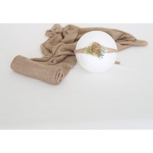 Vintage Newborn Jersey Fabric Wrap Headband Set Props Baby Knit Stretch Wrap Flower Tieback Photo Props