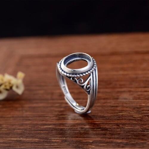 Ring Blank (8x10mm Oval Blank) Adjustable Thai Sterling Silver Ring Base Oval Cabochon Ring Setting R709B