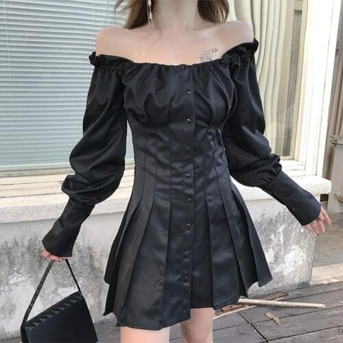 Elegant dress autumn new single-collar high waist single-breasted dress women pleated strapless Slim short dress