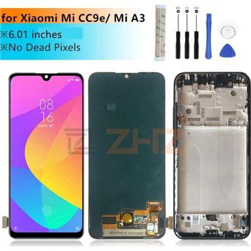 For Xiaomi Mi A3 lcd Mi CC9e Display Touch Screen Digitizer Assembly with frame For Xiaomi CC9e LCD replacement repair parts