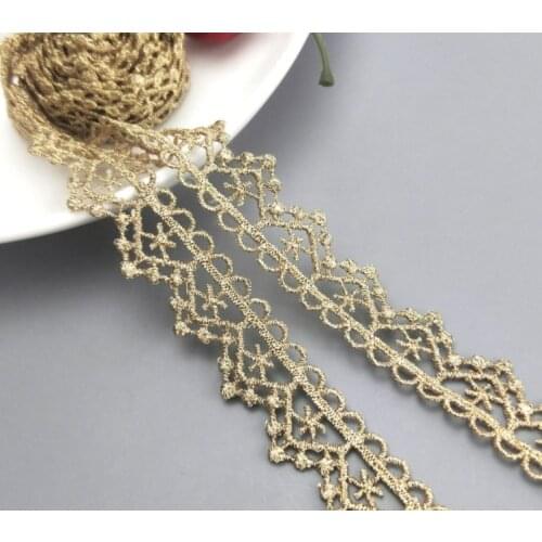 1 Yard 1.7 CM Wide Hollowed Lace Trim Gold Ribbon For Dress Sewing Costume Decorations Clothes Hair Accessories Gift Packing DIY