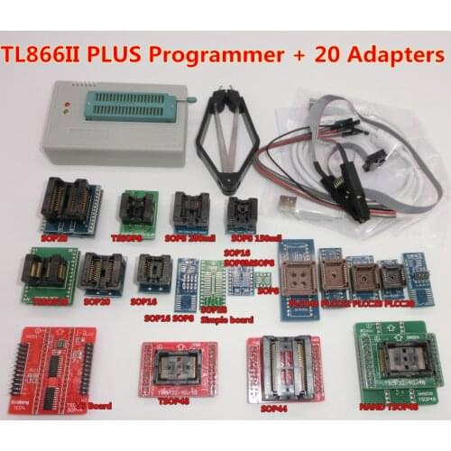 100% Original New V8.33 TL866II Plus Universal Minipro Programmer+26 Adapters+Test Clip TL866 PIC Bios High speed Programmer