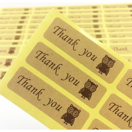 Free shipping 1200PCS kraft rectangle Kawaii Owl Thank You Leather DIY Multifunction Scrapbooking Stickers