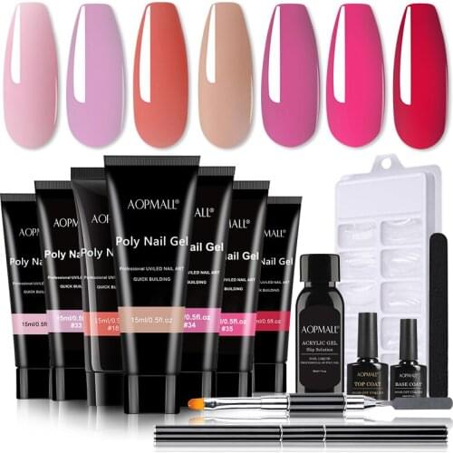7 Color Poly Nail Gel 13Pcs Starter Nail Kit Quick Building UV Gel varnish Transparent Crystal Solid Extension Builder Manicure