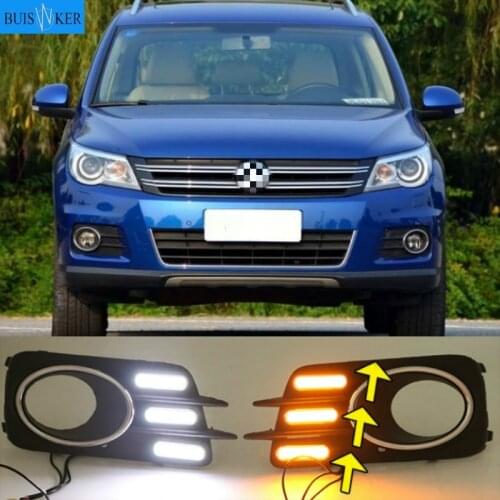 2Pcs For Volkswagen VW Tiguan 2010 2011 2012 LED DRL Daytime Running Light Daylight driving yellow Signal lamps