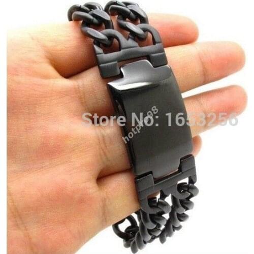 2015 Hotsale Jewelry Black Stainless Steel Heavy Cuban Curb Wristband Chain ID Bracelet for husband / father gifts 8.66'' 22mm