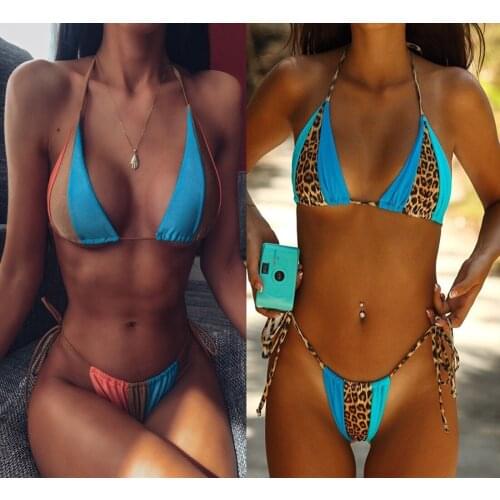 2021 New Fashion Bikini Ladies Split High Waist Swimsuit Leopard Stitching Sexy Beach Swimwear