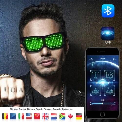 2021 App Control Bluetooth DIY Languages Flashing Led Party Glasses USB Charge Luminous Eyewear Christmas Concert Novelty Lights
