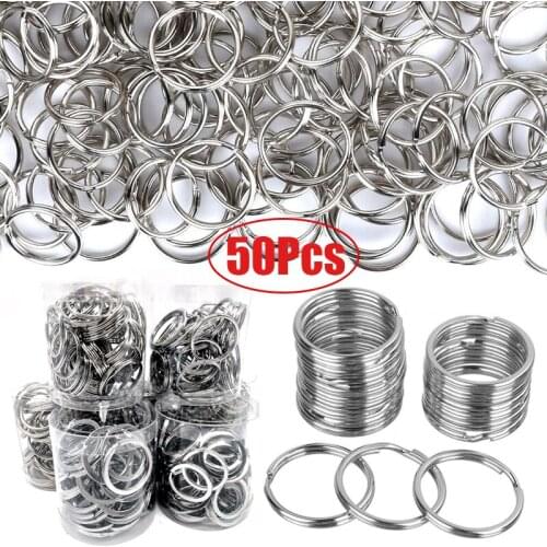 50PcsSilver Plated Metal Blank Keyring Keychain Split Ring Keyfob Key Holder Rings Women Men DIY Key Chains Accessories