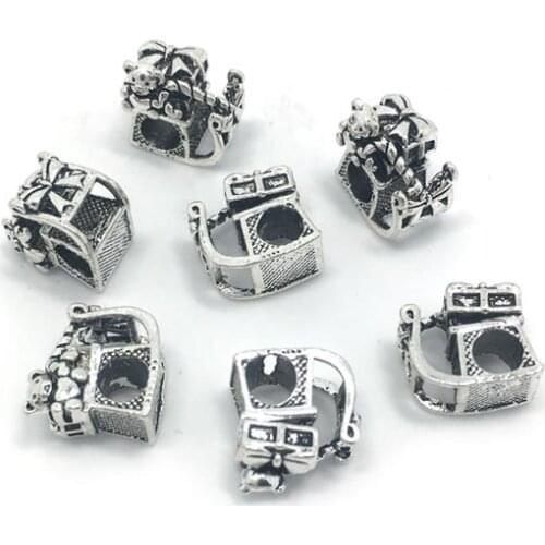 Free shipping new 50pcs 12mm antique silver plated Christmas car beads fit European bracelet and necklace DIY Christmas gift