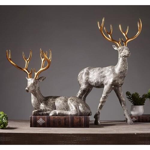 Large 52cm Nordic Marble Texture Stamd Elk Statue Decor Resin Art Crafts Creative Home Living Room Office Decor Animal Ornament