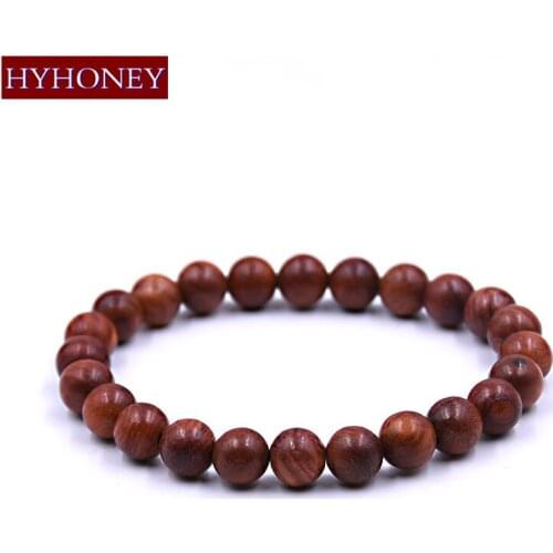 HYHONEY 8mm Natural Wood beads Sandalwood Prayer Bead Mala bracelets & bangles Men jewelry Gifts bijoux