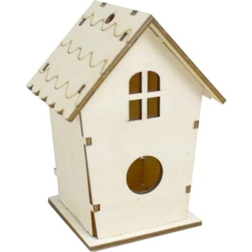 Wooden Bird House Nest DIY Handmade Crafts Decorative Simulated Box for Bluebird R7RC