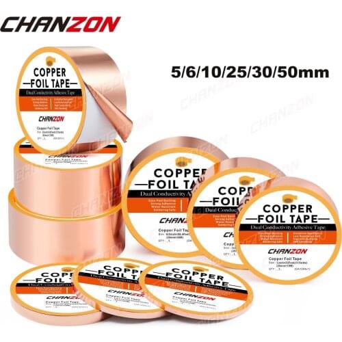 Copper Foil Tape Conductive Strip Adhesive Double Sided For Guitar EMI Shielding Stained Glass Slug Deterrent 5mm 6mm 10mm 25mm