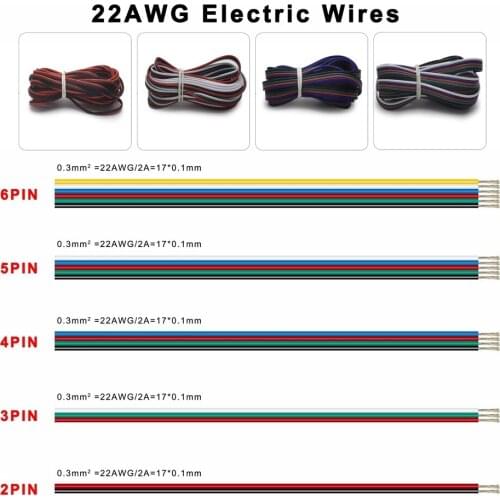 22AWG Flexible Led Cable Connector Wires 2/3/4/5/6pin For Individually Addressable WS2811/WS2812/5050/2835 LED strip Extension