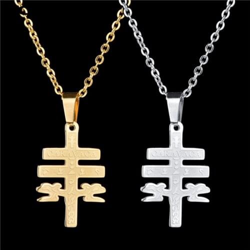 ICAMGold Catholic Caravaca Crucifix Orthodox Russia Cross Necklace Pendant With Cherub Angel Best Christian Necklaces For Men