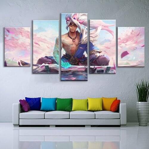LOL Game Posters The Unforgiven Yasuo Spirit Blossom HD 5 Panels Bedroom Wall Painting Modern Art Drawing Room Decorative