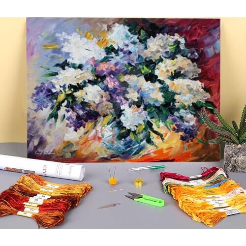 Oil Painting Style Lilac Pre-Printed 11CT Cross Stitch Embroidery Patterns DMC Threads Knitting Needlework Hobby Promotions