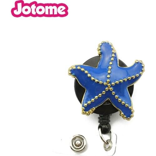 Blue Enamel Starfish Animal Badge Reel For Nurse Medical