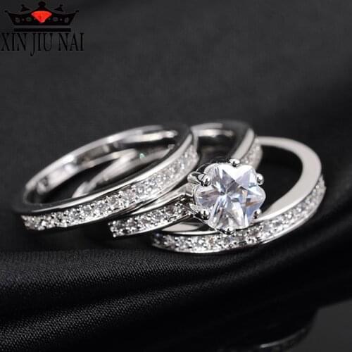 Three-piece platinum full diamond ring European fashion girl party gift luxury white AAA zircon ring engagement wedding ring