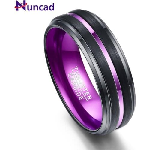 Frosted surface purple groove small angle tungsten steel ring 8mm width 100% genuine wedding band tungsten carbide