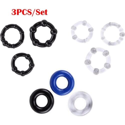 Penis Ring 3Pcs/Set Silicone Durable Adult Men Ejaculation Delay Cock Ring Lasting Firmer Longer Erection Cockring Male Sex Toys