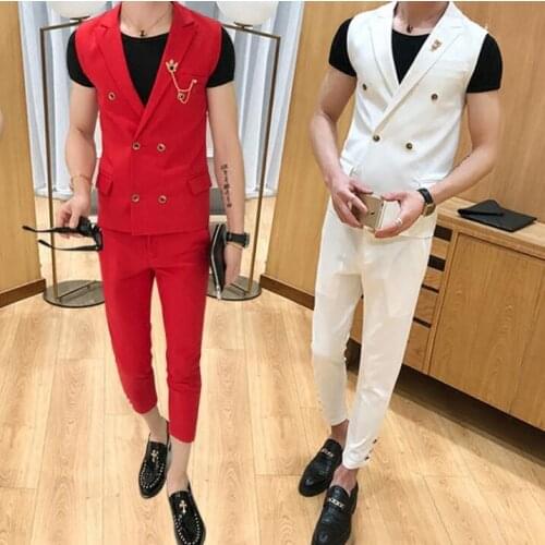 M-XXXL! Vest stylist man suit Korean version of the slim nightclub sexy suit vest bar night show Mens suit vest two-piece