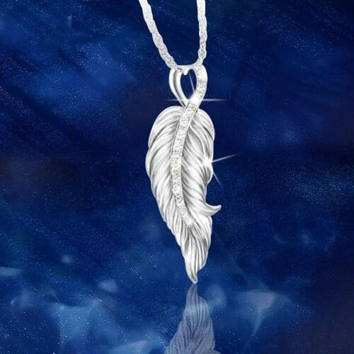 Fashion Feather Diamond Pendant Necklace Bride Wedding Glamour Jewelry Luxury Birthday Gift