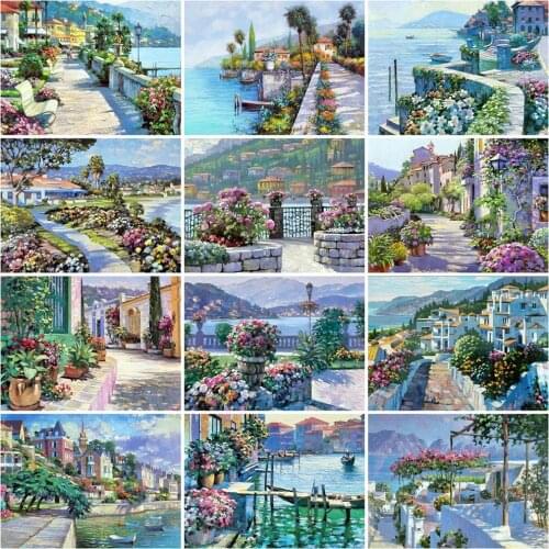 MomoArt 5D DIY Diamond Embroidery Garden Full Square Round Diamond Painting Seaside Landscape Mosaic Art Wall Decorations