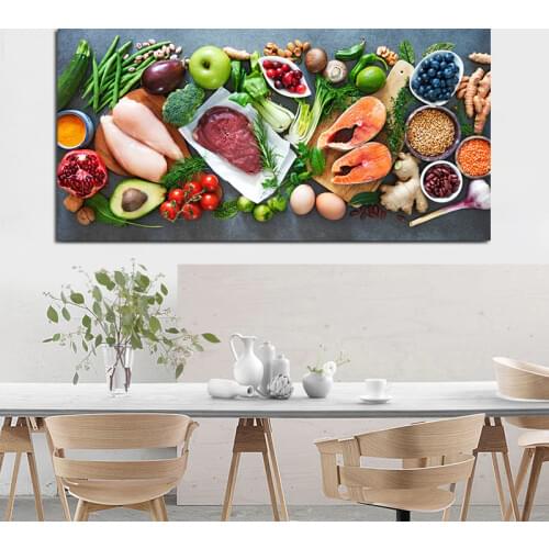 Kitchen Wall Art Vegatables and Meat Poster Canvas Painting Posters and Prints Pictures for Dining Room Decor Cuadros